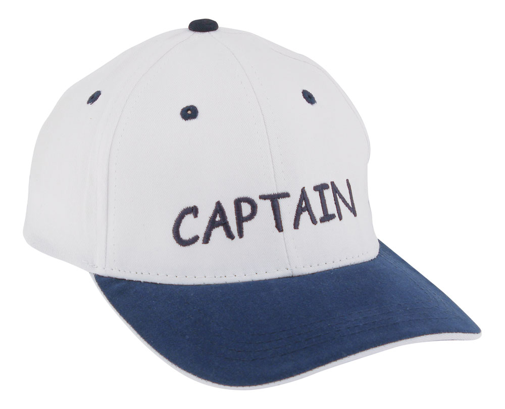 Cap - CAPTAIN, white/blue, cotton, blue embroidered