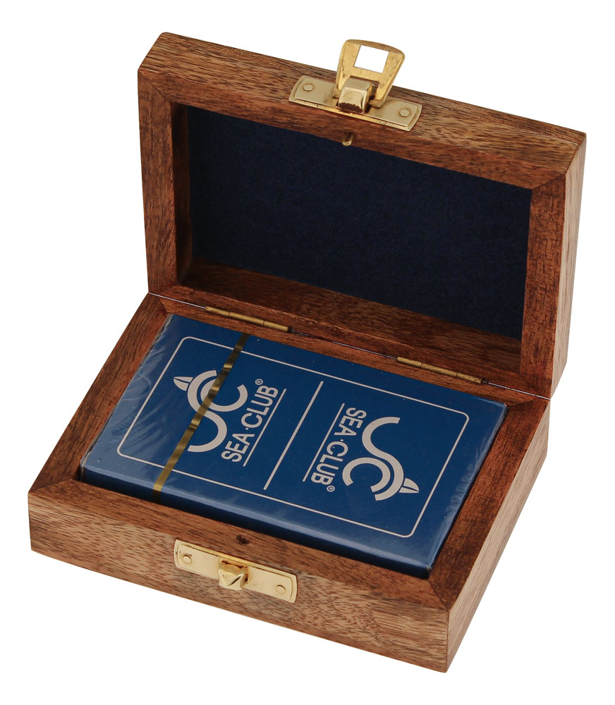 Playing cards box, mango wood/brass, 11x8x4cm - 2