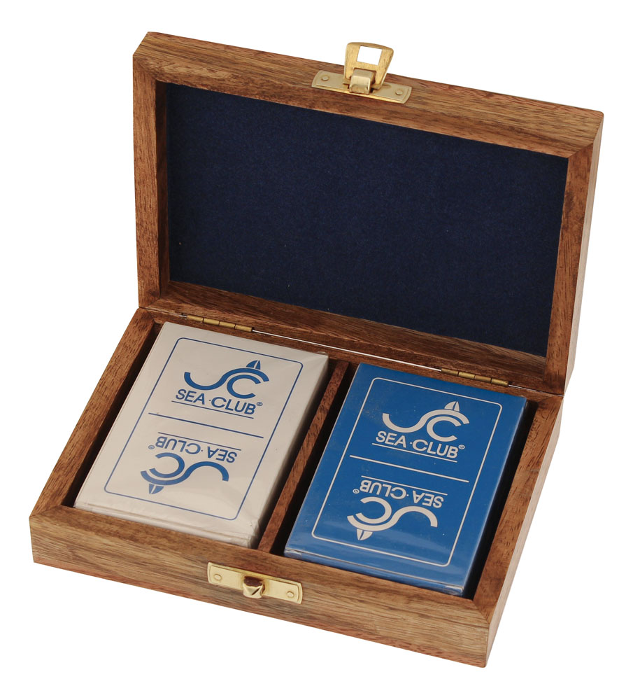 Playing cards box, double, mango wood/brass, 15x11x4,5cm - 2
