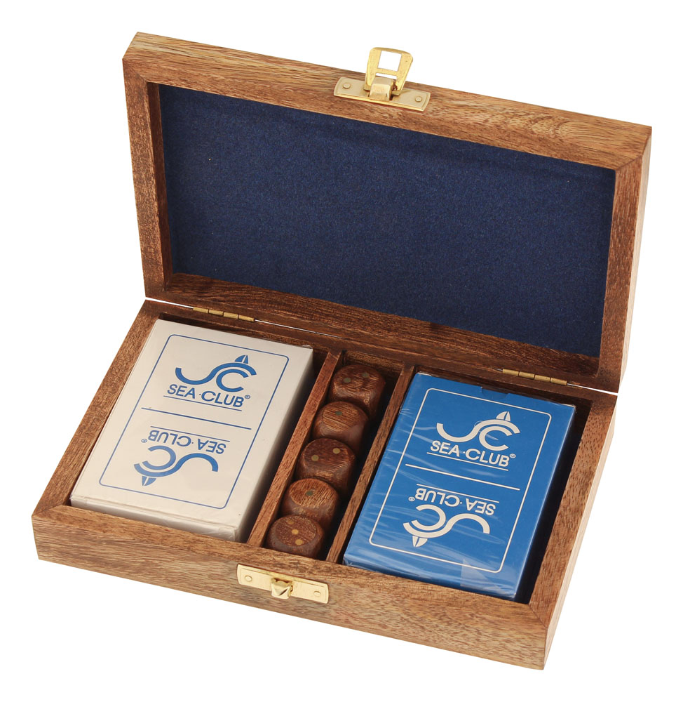 Double cards & dice box, mango wood/brass, 17,5x11,5x4,5cm - 2