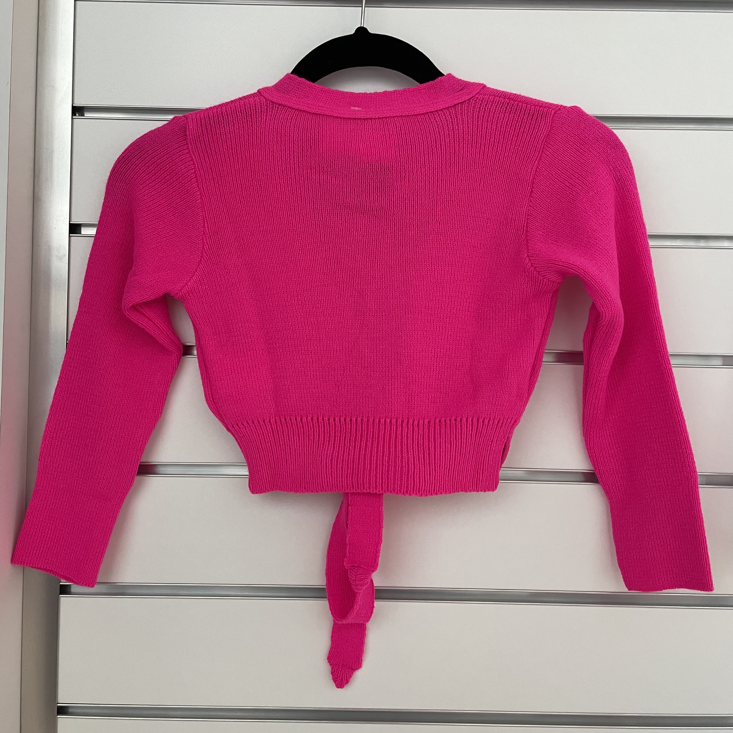Neonrosa stickad omlottkofta - 2
