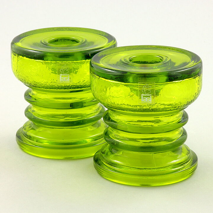 Tamara Aladin (Carmen 1963) Two Green Segmented Candleholders 7 cm