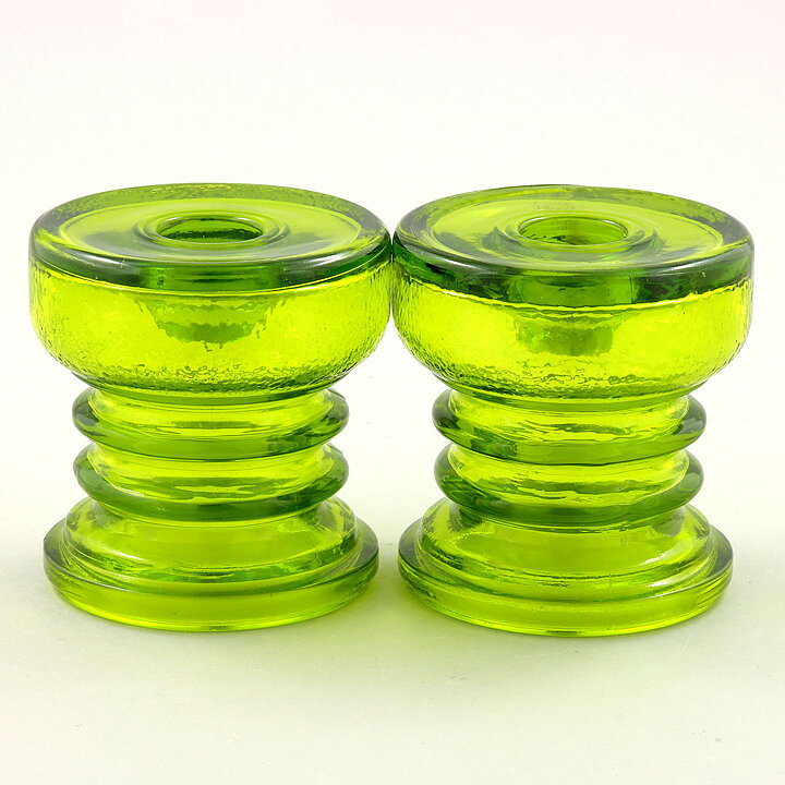 Tamara Aladin (Carmen 1963) Two Green Segmented Candleholders 7 cm