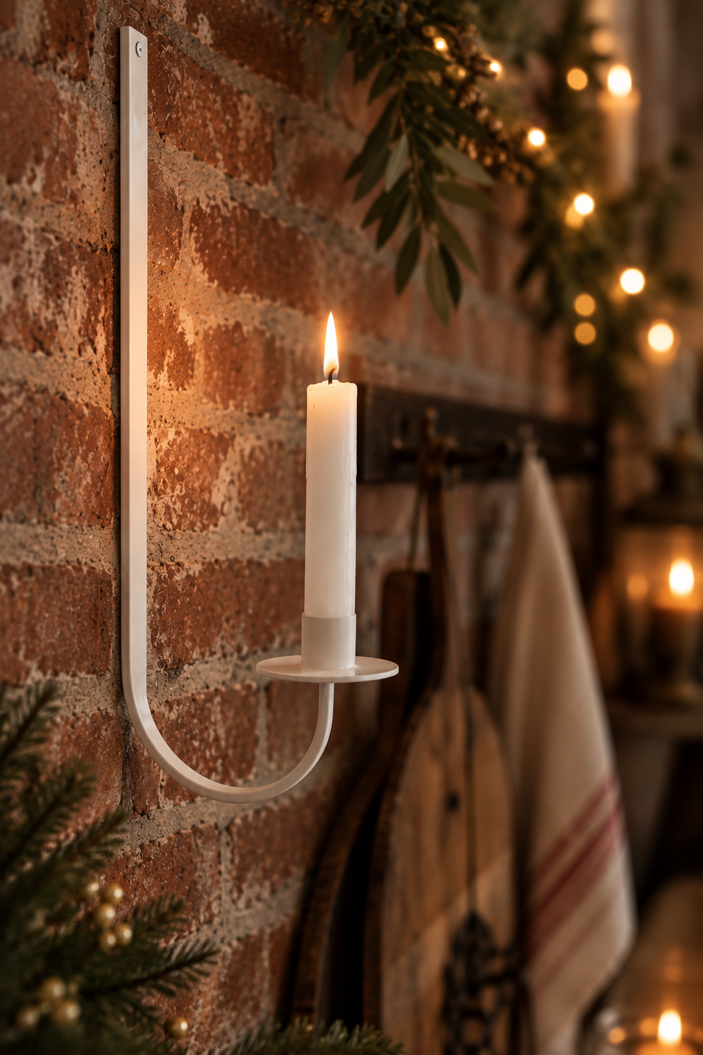 Handmade Wall Candle Holder - Candle Lamp - White - Wrought Iron - 41 cm