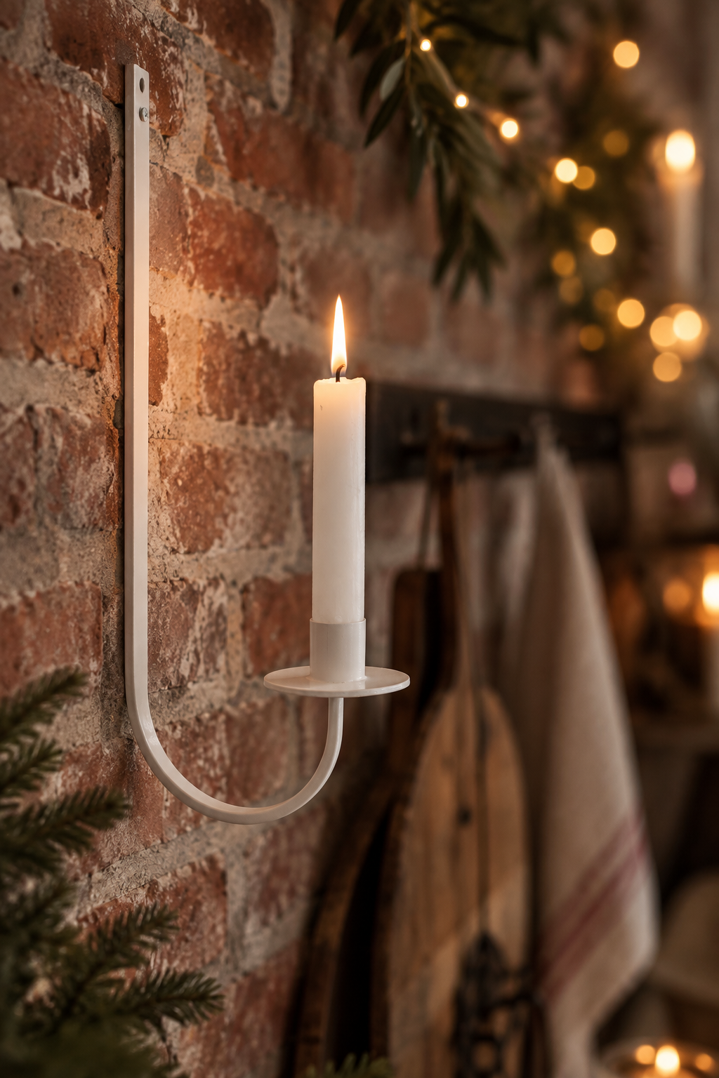 Handmade Wall Candle Holder - Candle Lamp - White - Wrought Iron - 41 cm - 3