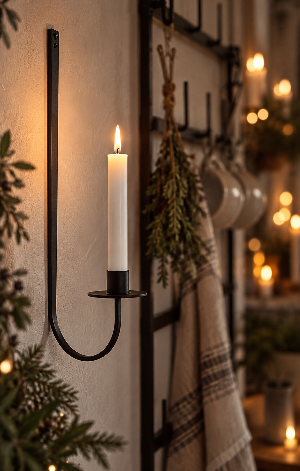 Handmade Wall Candle Holder - Candle Holder - Black - Wrought Iron - 41 cm