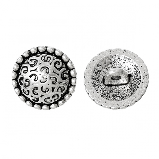 Knappar i metall - Antiksilver,mönstrad dots , 15mm - 2