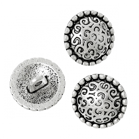 Knappar i metall - Antiksilver,mönstrad dots , 15mm