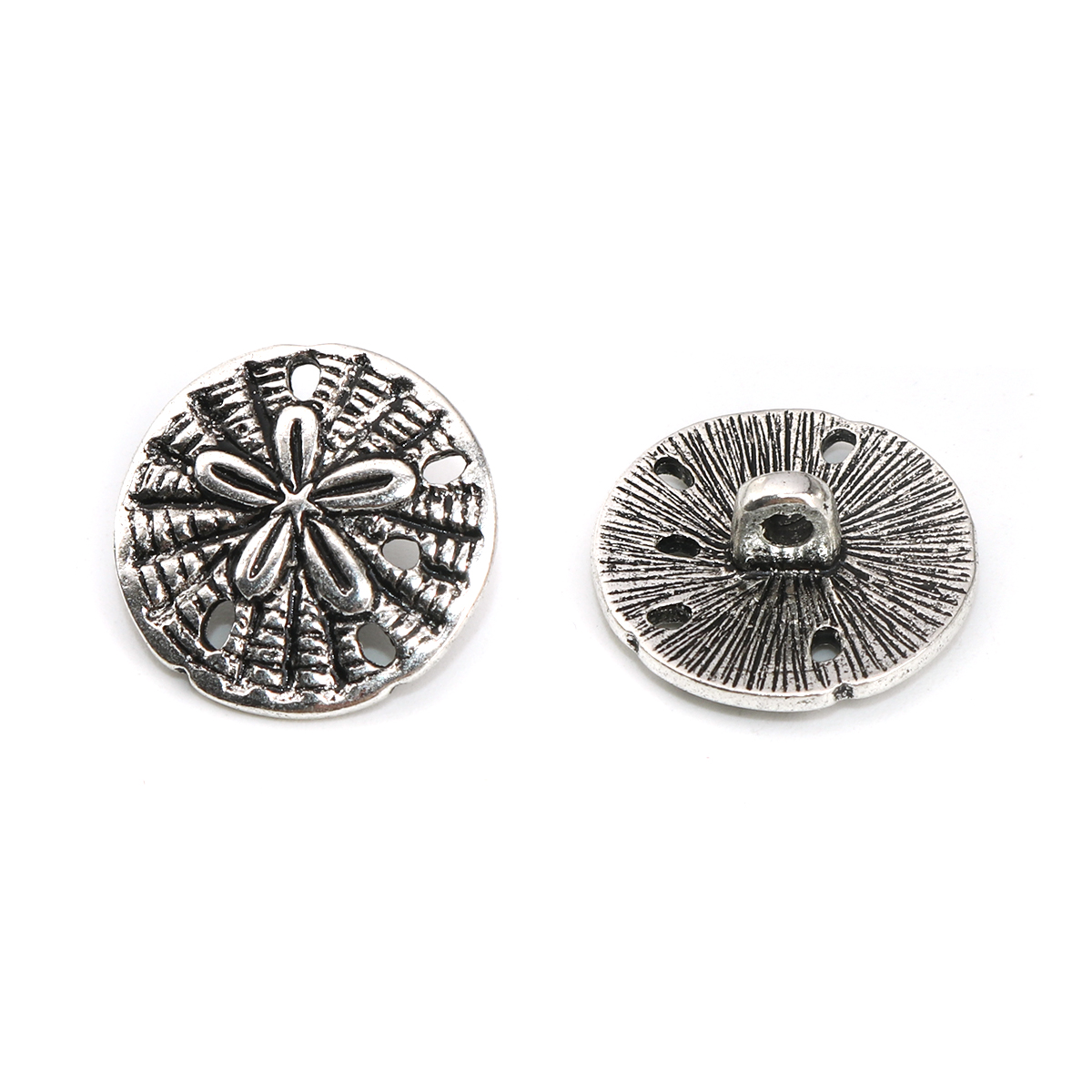 Buttons in the metal - Antique silver  round flower 19mm