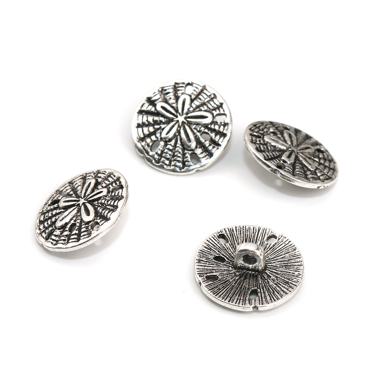 Buttons in the metal - Antique silver  round flower 19mm - 2