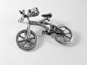 Cykel, rörliga hjul, ca. 36x33mm, hänge 925-silver