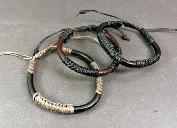 Läderarmband med väv mönster - 6mm
