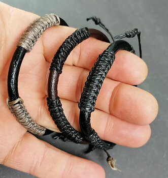 Läderarmband med väv mönster - 6mm