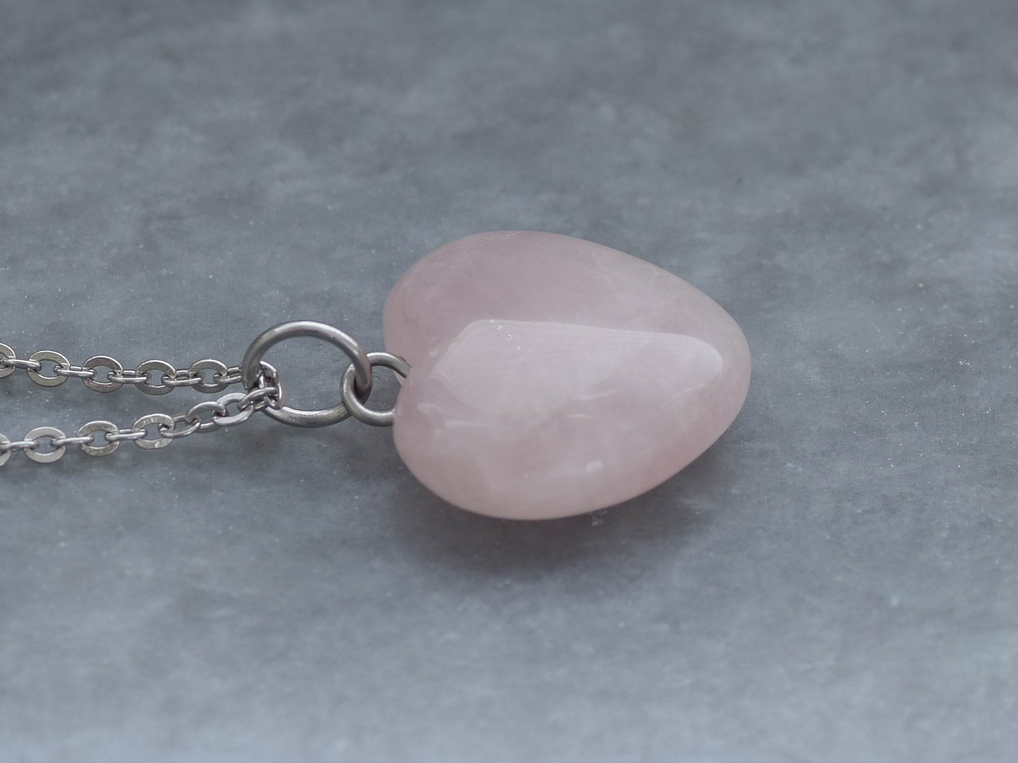 Rosenkvarts Hjärta Halsband,  Hjärtformat Hänge, Naturlig Halvädelsten Kärlek Smycke - 3