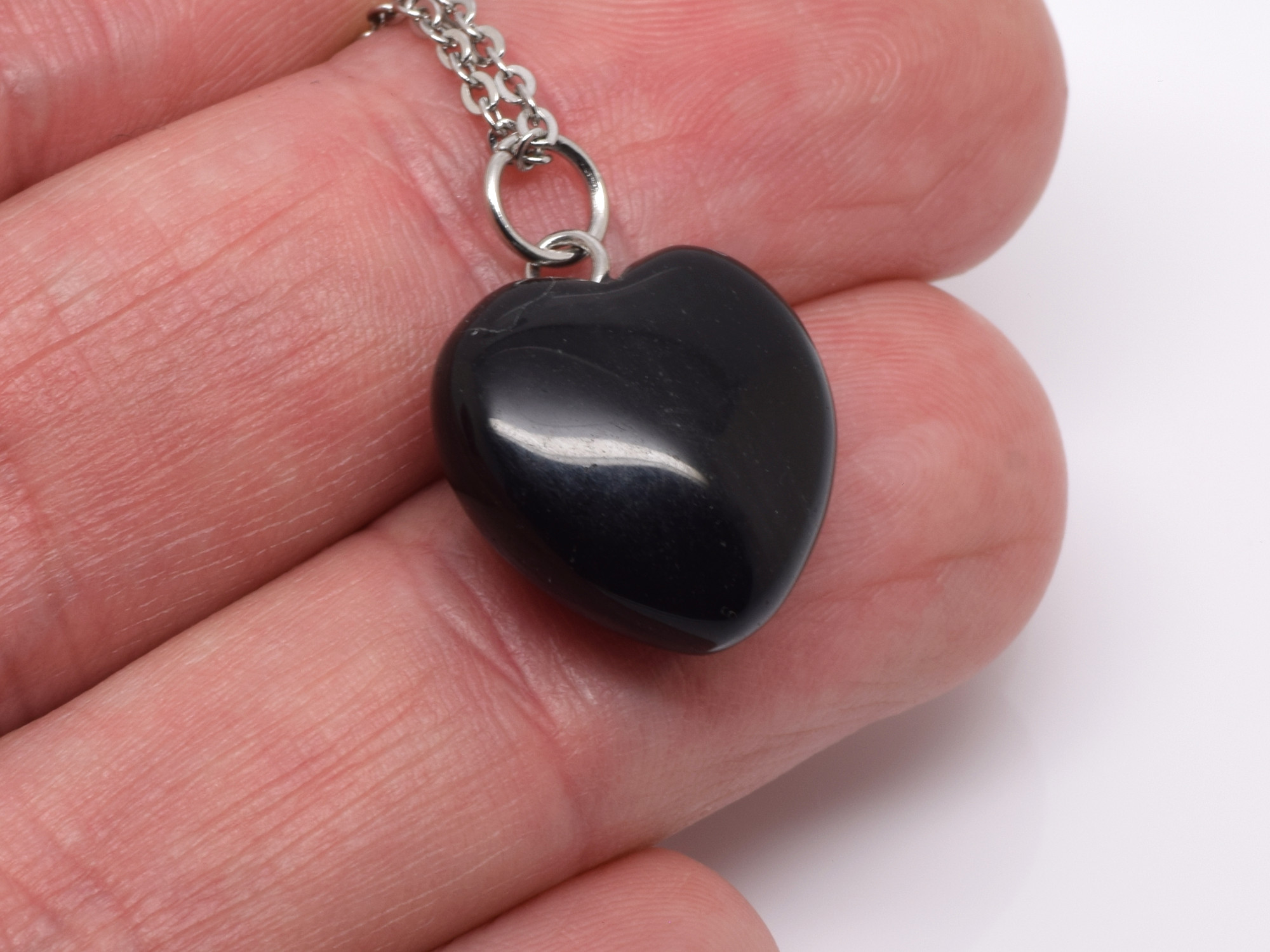Svart Agat Hjärta Halsband, Hjärtformat Hänge, Naturlig Halvädelsten Kärlek Smycke - 4