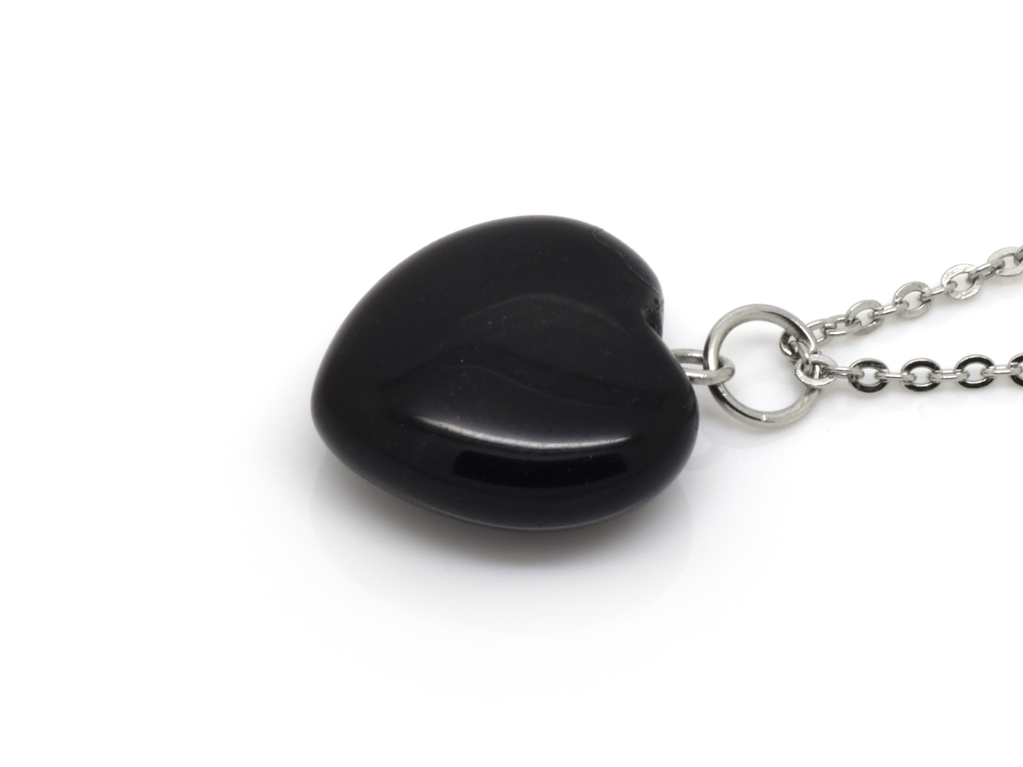 Svart Agat Hjärta Halsband, Hjärtformat Hänge, Naturlig Halvädelsten Kärlek Smycke - 2