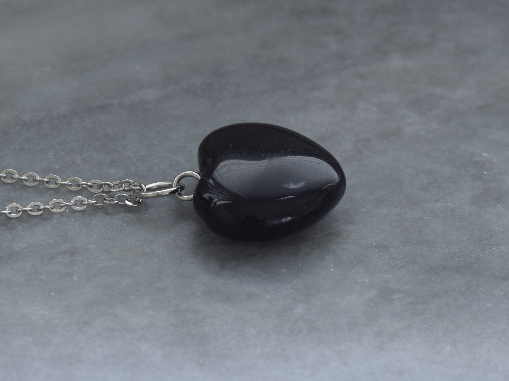Svart Agat Hjärta Halsband, Hjärtformat Hänge, Naturlig Halvädelsten Kärlek Smycke - 3