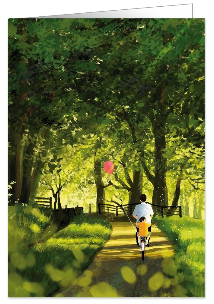 Cycling in the Park with Balloon, Greeting Card 