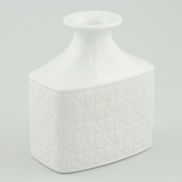 Gunnar Nylund (Domino 1960s) White Vase with Geometric Relief 13 cm