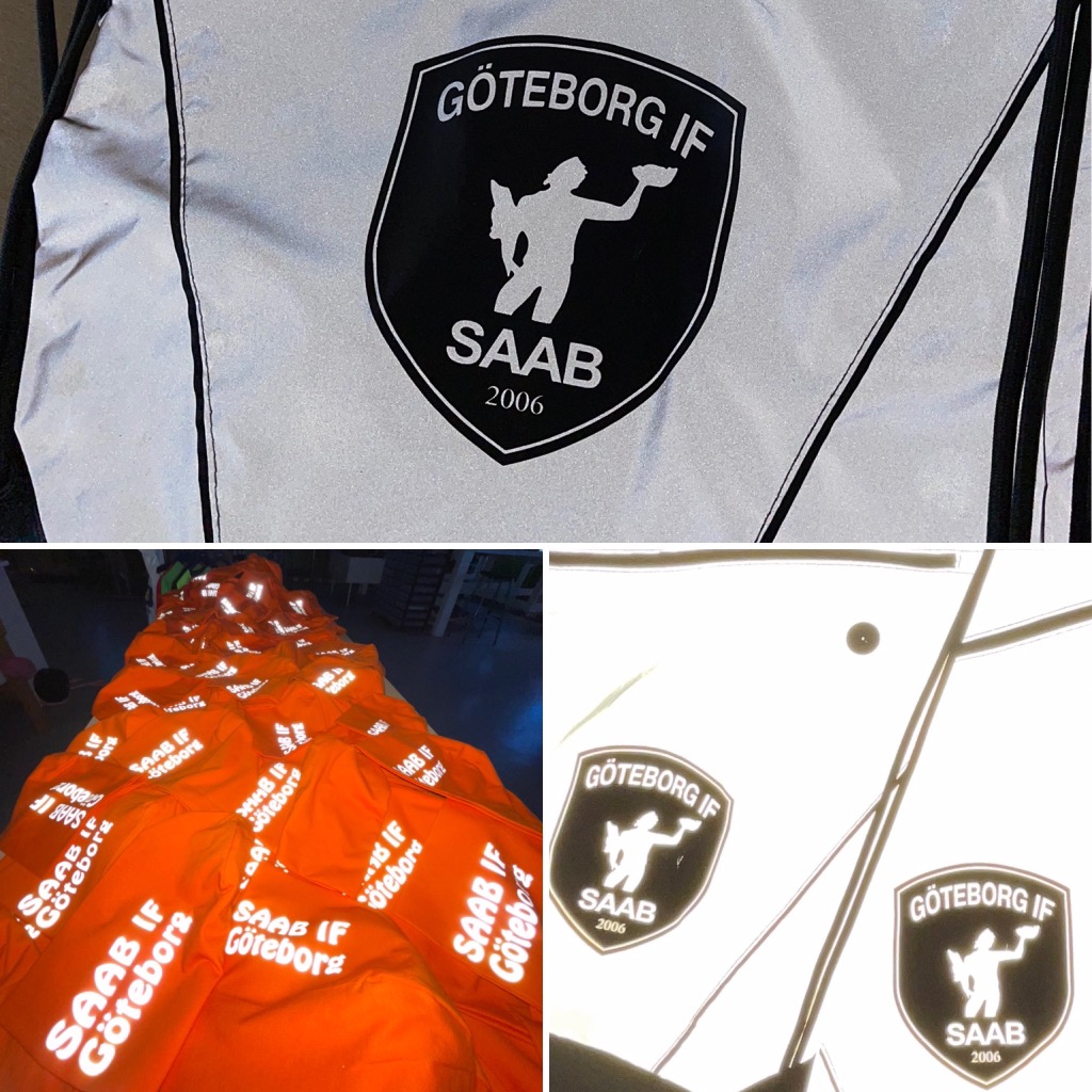 Saker vi gjort - Tryck på reflexbagar och mössor. SAAB - 2