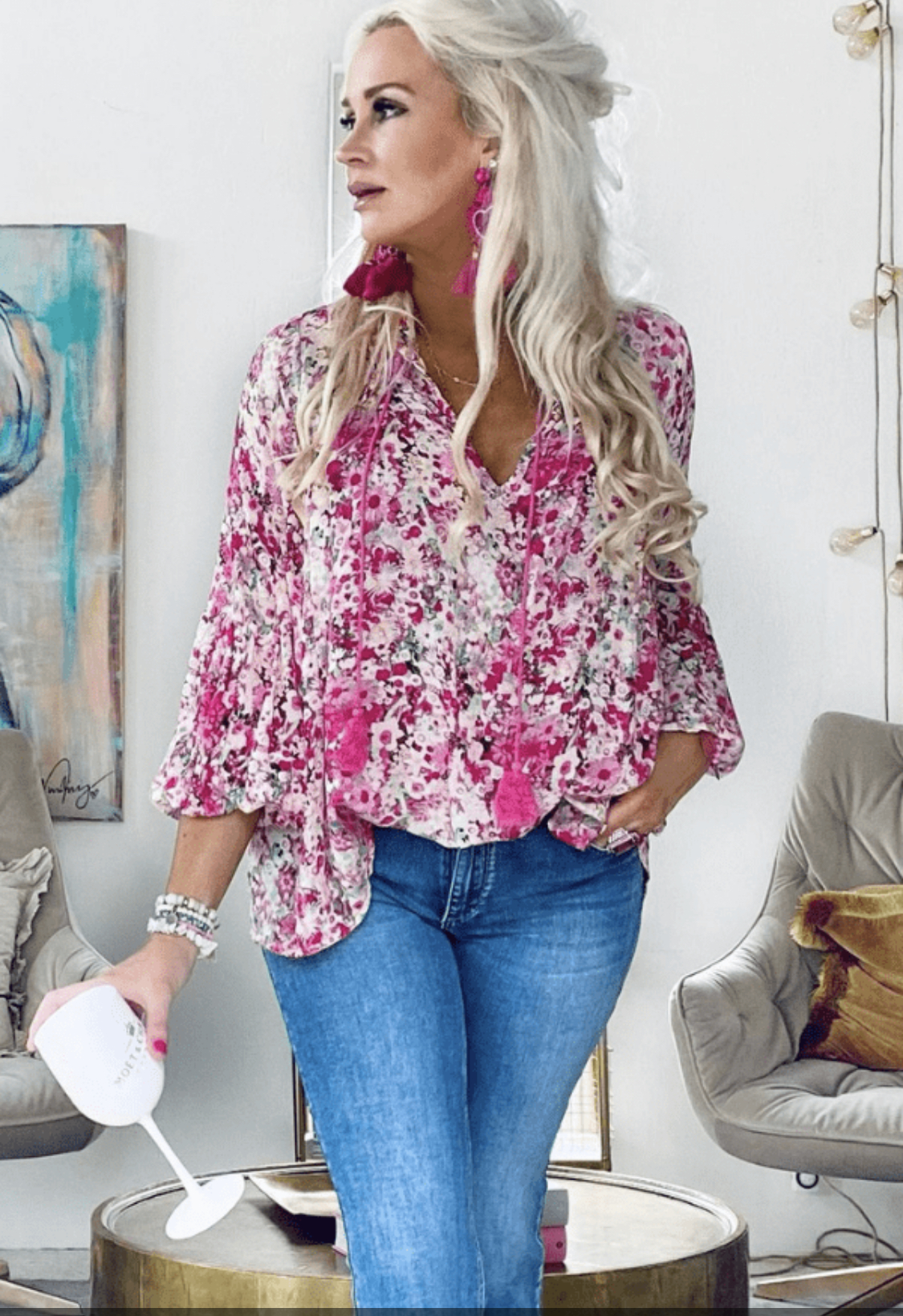 Sussie Blouse Cerise Flower