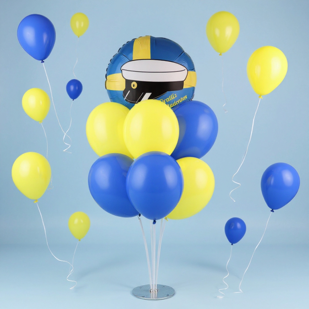 Ballongbukett - Student Gul och blå (7-pack)