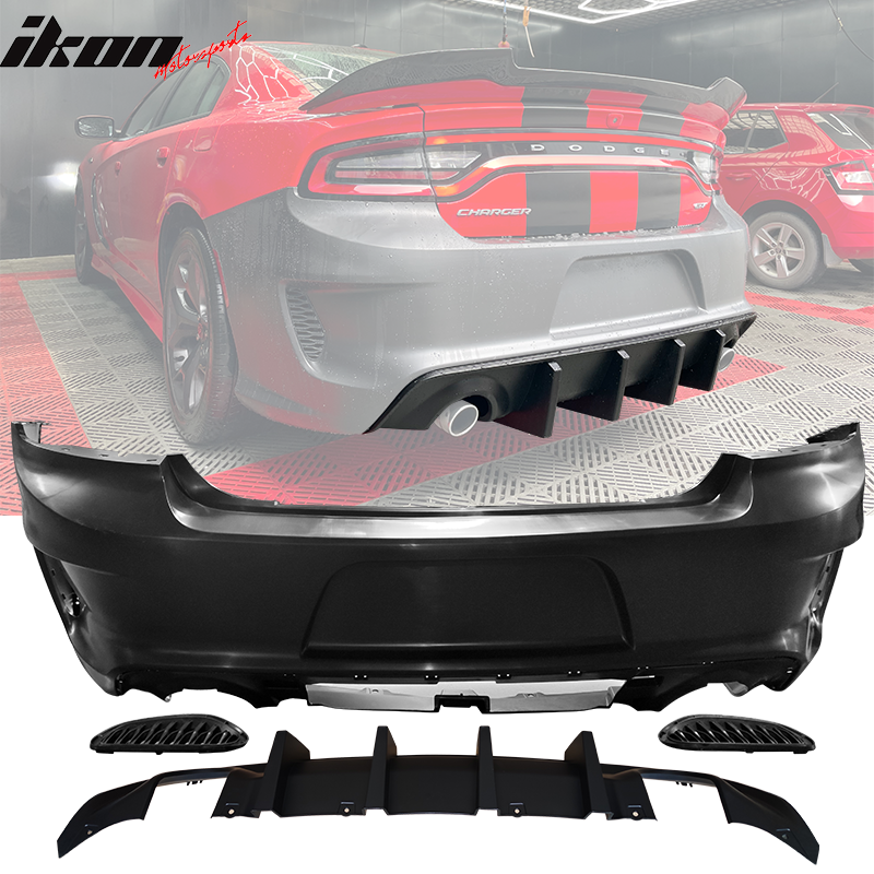 SRT 2021 Style Bakre Stötfångare + Diffuser Med Fenor (CHARGER 15-21) - 6