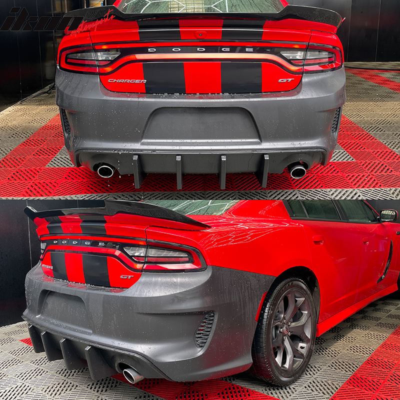 SRT 2021 Style Bakre Stötfångare + Diffuser Med Fenor (CHARGER 15-21) - 5