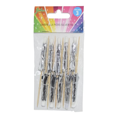 Umbrella Picks silver 10-p - 3