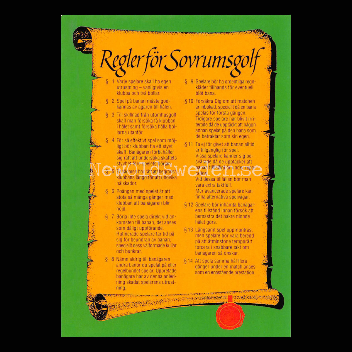 Regler för Sovrumsgolf - 1980-tal - Bror-Eric Bergqvist Texter - 5 av 18 Vykort A5
