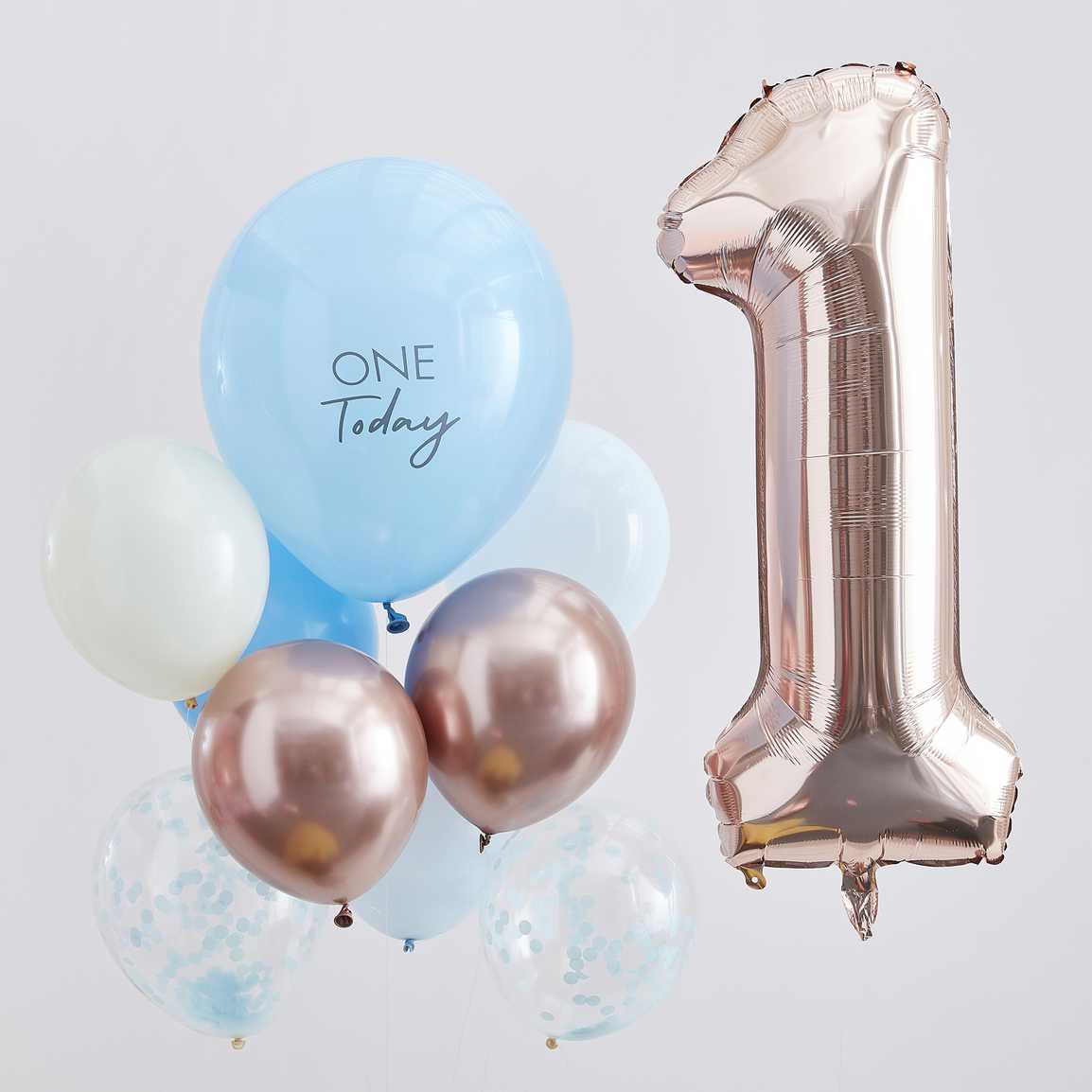 Ballongbukett Ett årskalas Blå & Roséguld