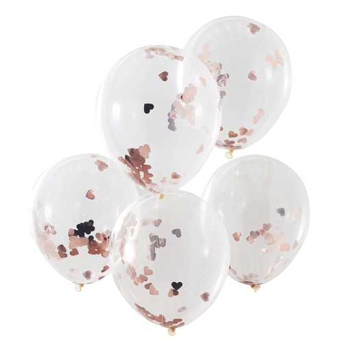 Konfettiballonger 5-pack Roséguld Hjärta  - 3