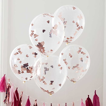 Konfettiballonger 5-pack Roséguld Hjärta 