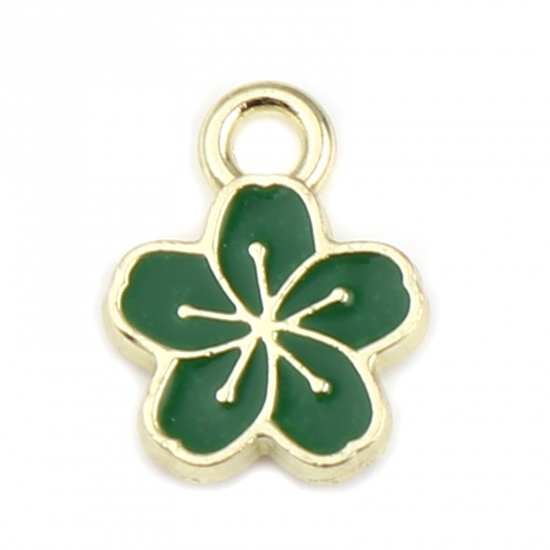 Charm -   Enamel flower , green