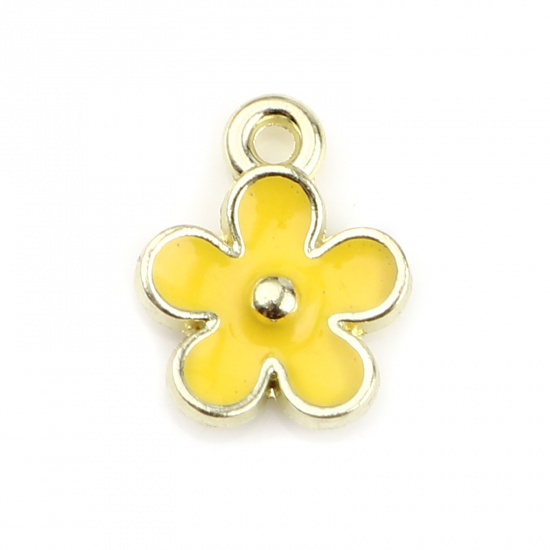 Charm -   Enamel flower , yellow 12mm