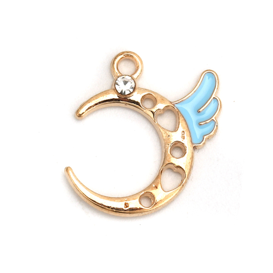 Charm   , Moon w. Enameld Wing, blue