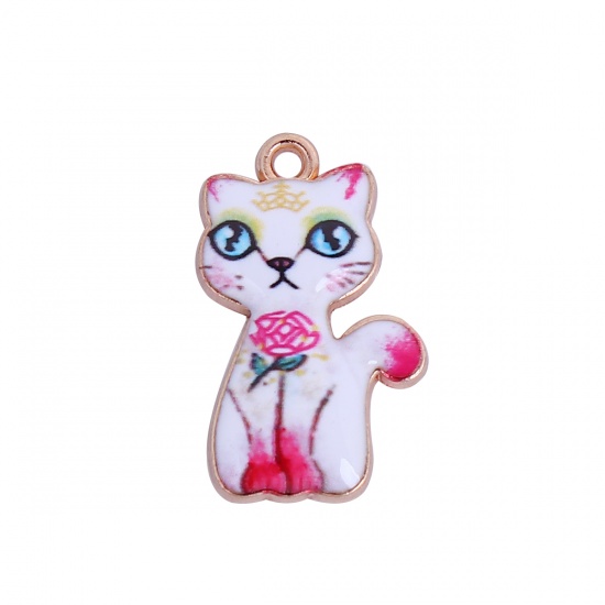 Charm enameld  Cat ,  White roses