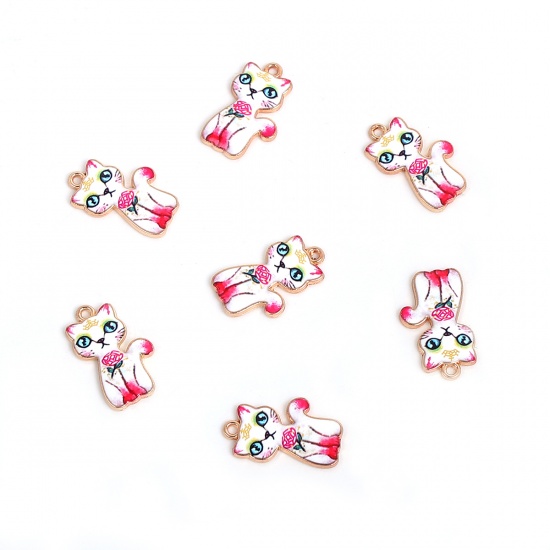 Charm enameld  Cat ,  White roses - 2