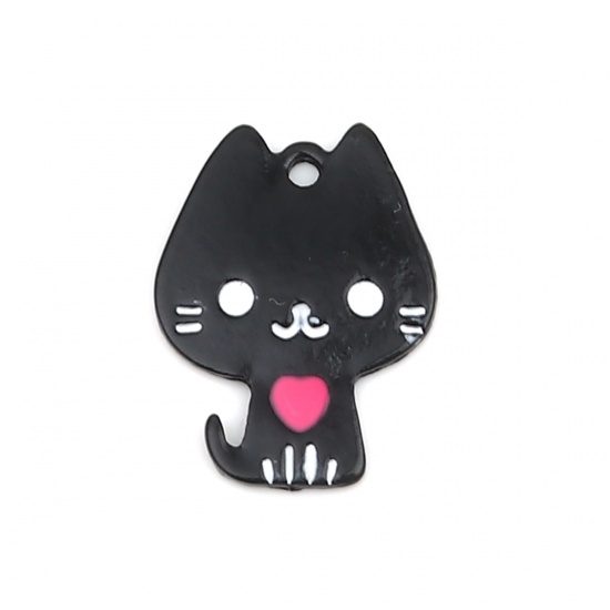 Charm   enameld cat  Black heart