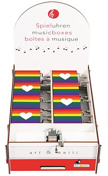 Spilledåser, Art & Music Box-display, Over the rainbow, Borddisplay med 16 stk.+1 stk. demo.