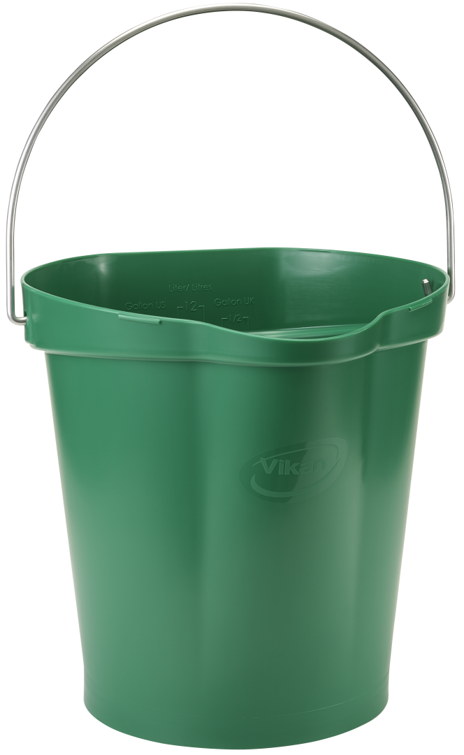 Hink 12 liter, rostfritt handtag, gradering, grön