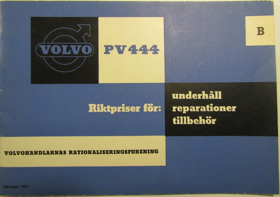 1957-1958 Volvo PV 444 Riktpriser för underhåll reparationer tillbehör