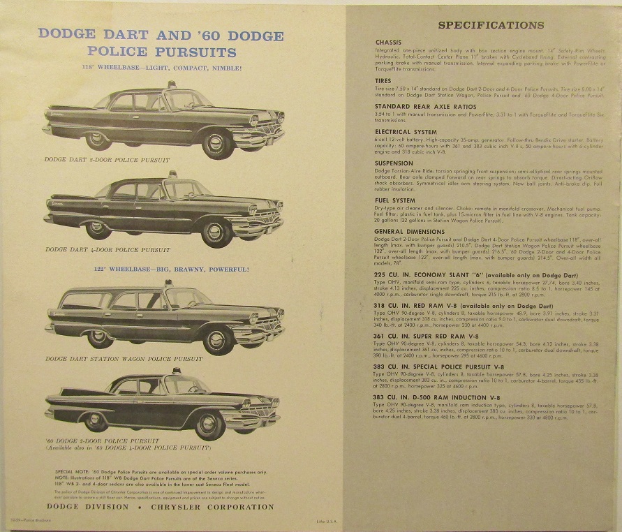 1960 Dodge Police cars broschyr - 2
