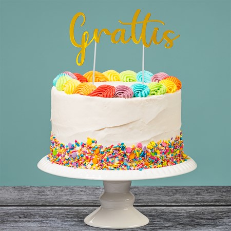 Tårtdekoration Grattis Guld 