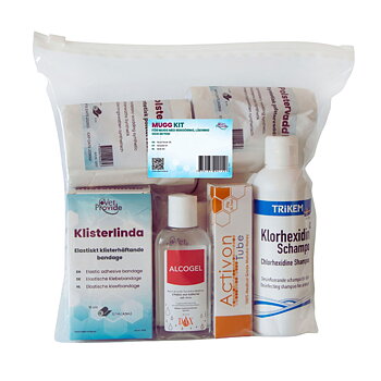VetProvide Mauke-Behandlungsset 14-teilig mit transparenter Tasche.