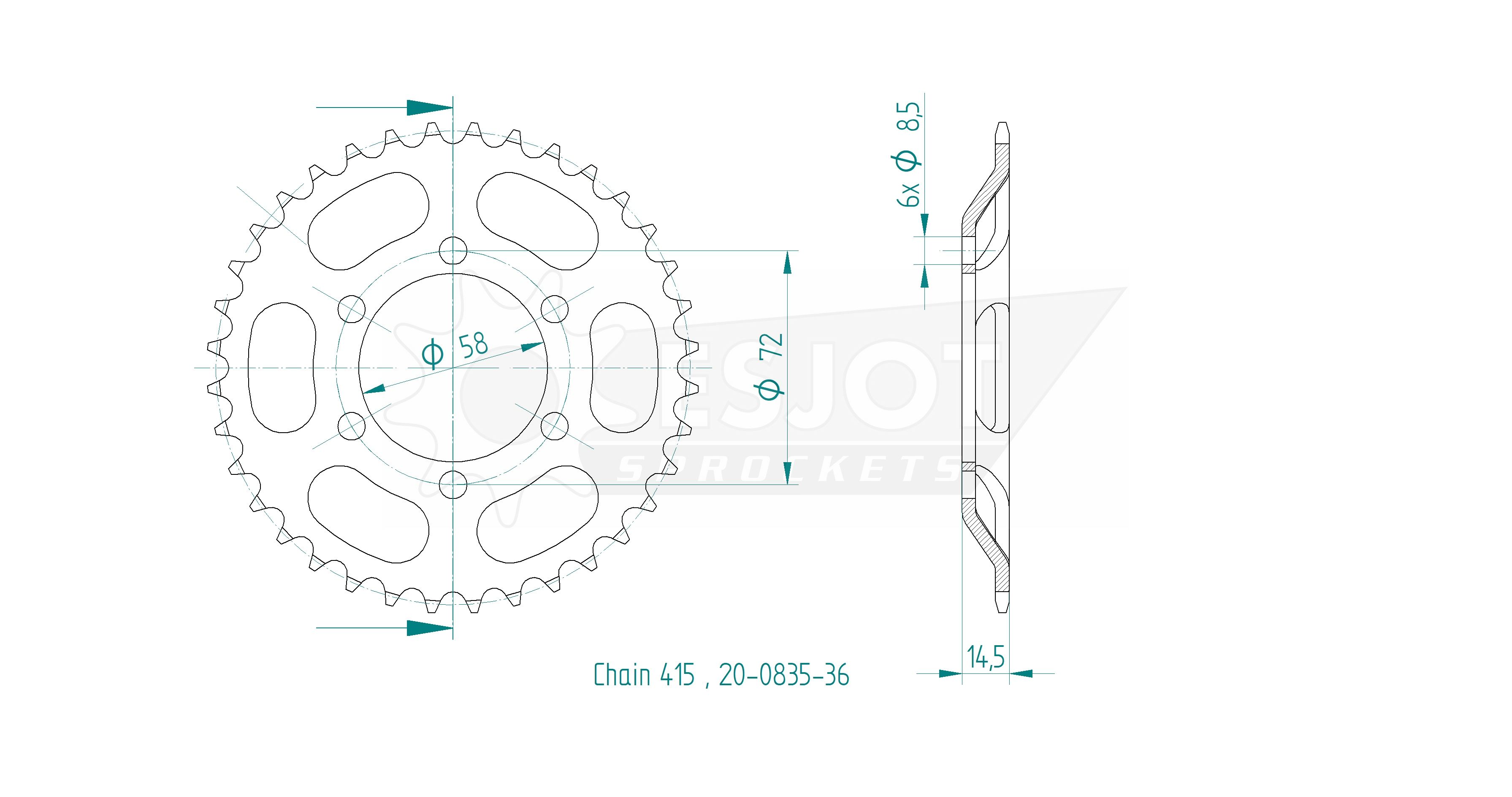 Vaihteet takana Zundapp KS50 Esjot 36T 415 - 2