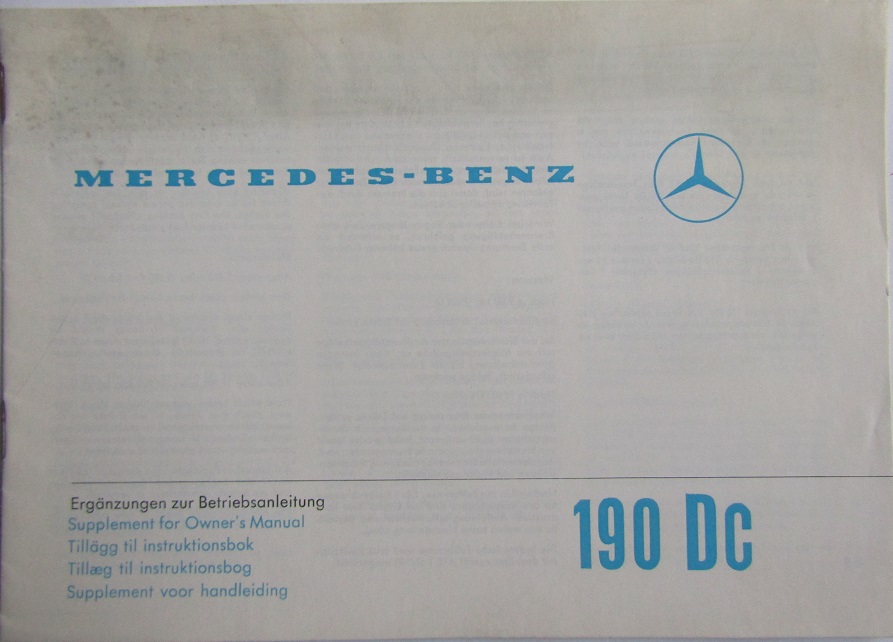1964 Mercedes-Benz 190 Dc  Tillägg till Instruktionsbok Skivbromsar, Värme & Ventilation, El-schema