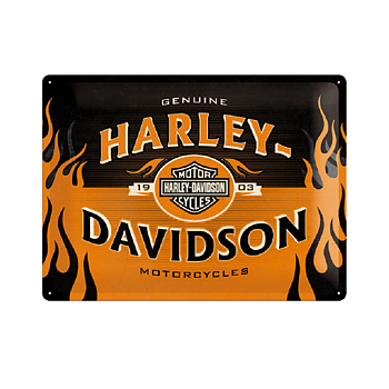 Harley Davidson Genuie Motorcycles Flames. Metallskylt. (40x30cm)