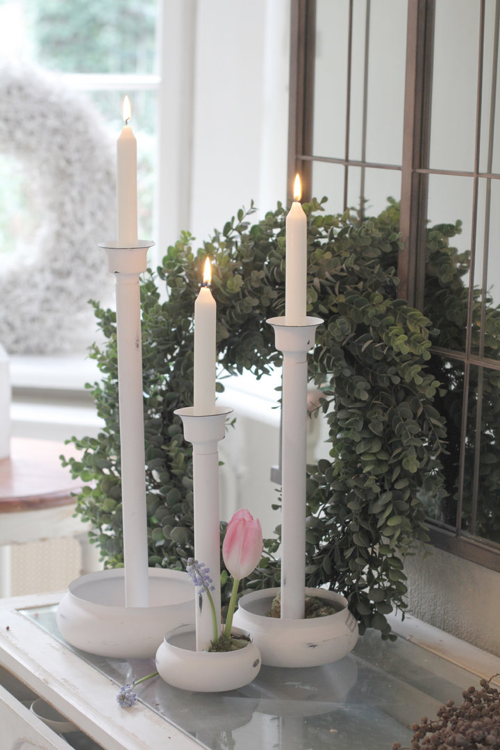 Ljusstake med skål/vas - Vit - 18 cm - 2