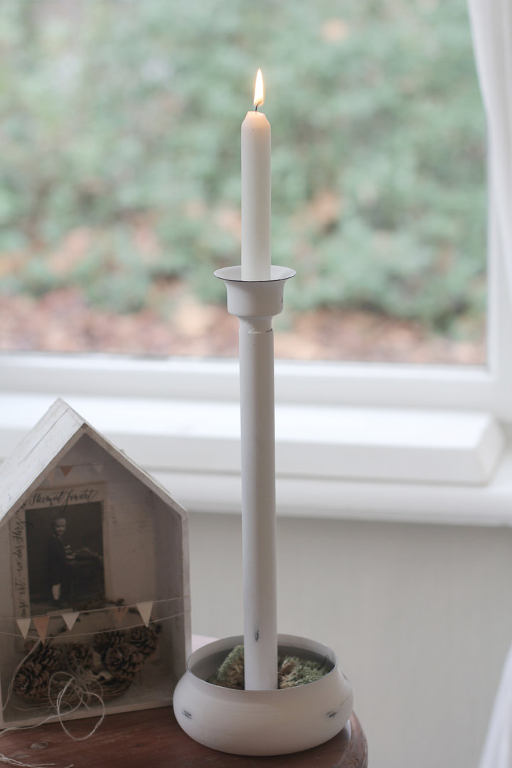 Ljusstake med skål/vas - Vit - 14 cm - 2